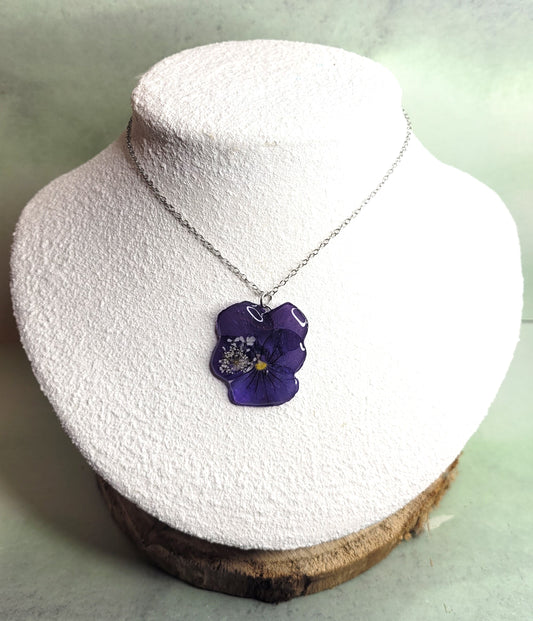 Collier Pensée & Fleurs de carottes sauvages